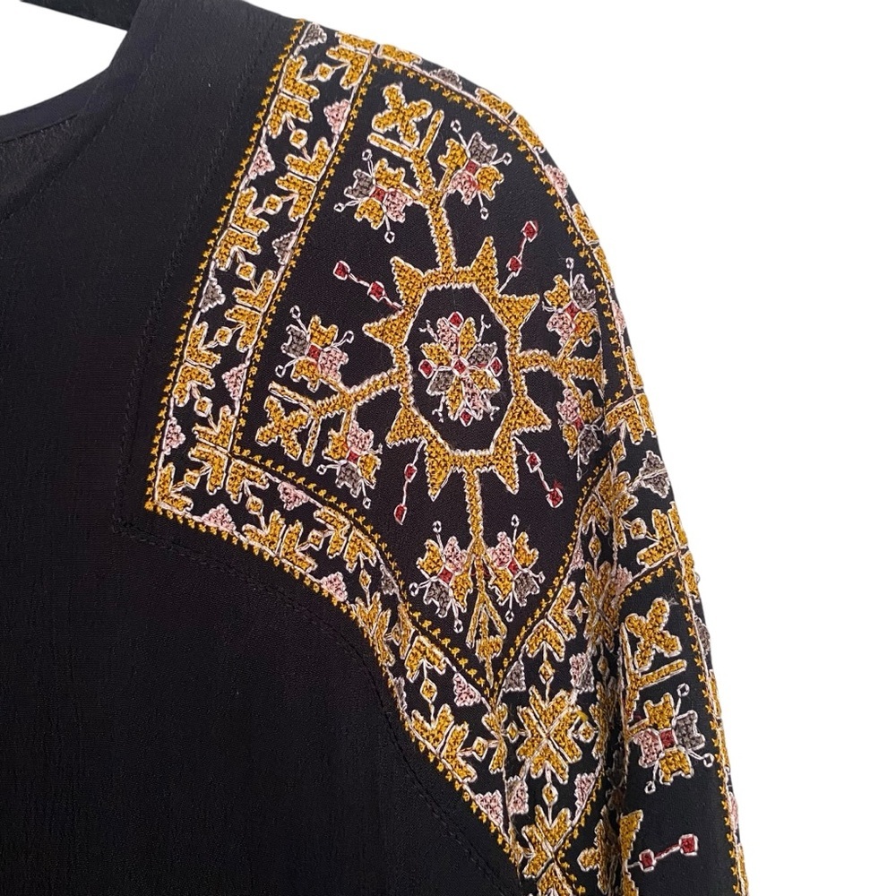 Stella Forest Womens Black Embroidered Blouse Shark Bite Hem Poncho EU Size 36 - Picture 5 of 10